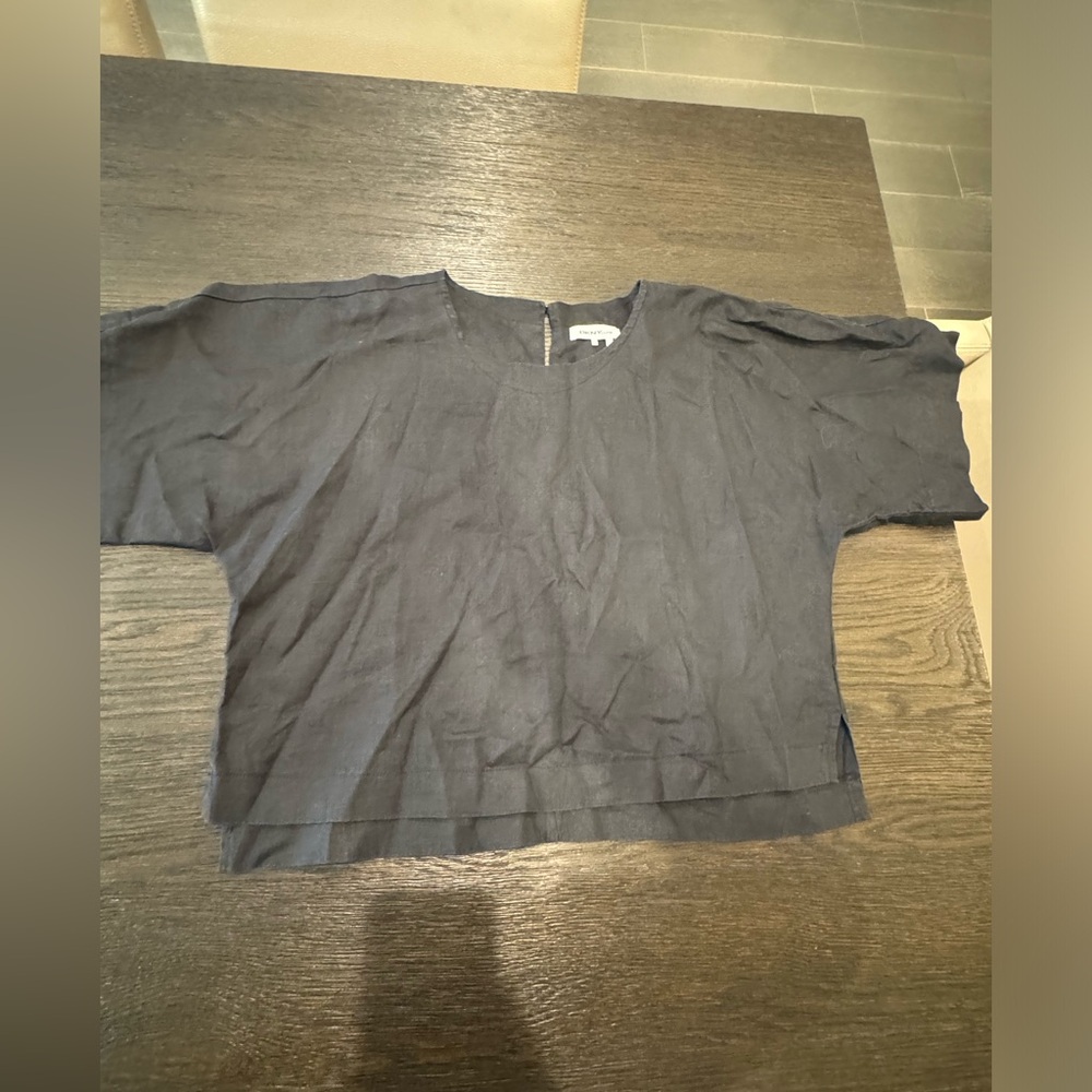 DKNY Pure boxy black linen shirt